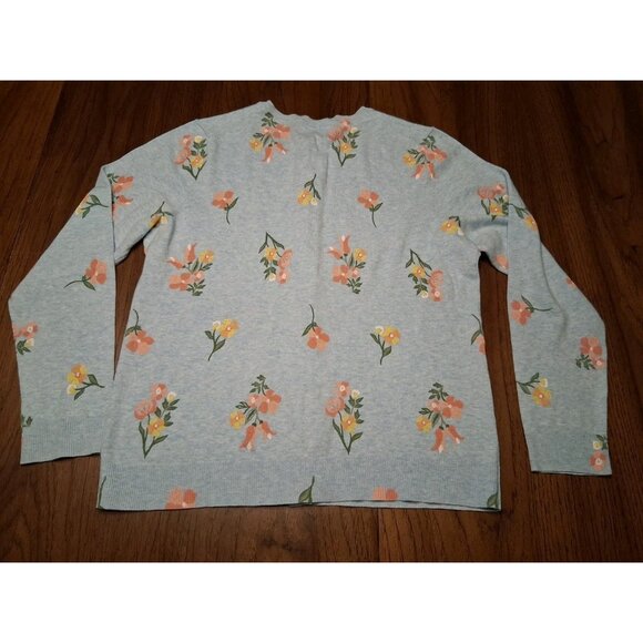Karen Scott Cardigan Size Petite XL Blue w/Flowers Sweater Button Grannycore - Picture 9 of 10